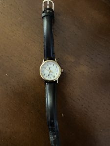 Simple small Timex purchased in about 2024. Husband wanted to gift me a fancy watch. I said no. The time is the same on a simple one.