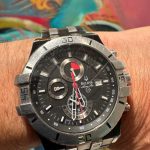 Here’s my “everyday” watch, which I’ve worn since July 14, 2010, or thereabouts. I tried to find an interesting background.